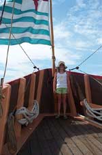 Sarah at the stern of the Elizabeth II.